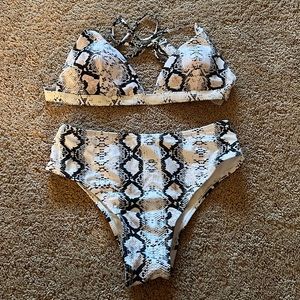 Snake Print Mid Waist Bikini